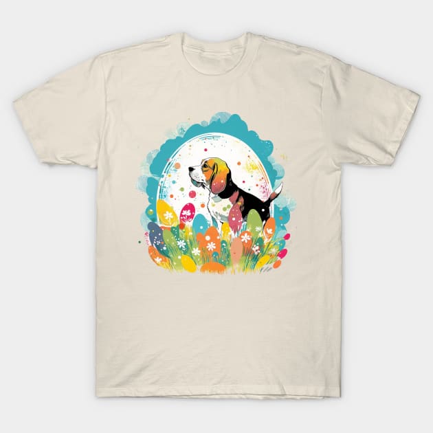 Beagle Hound Dog Easter Eggs Spring Floral Flowers Painting Dog Lover Art T-Shirt by joannejgg